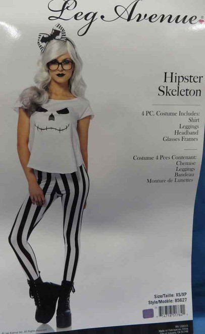 Hipster Skeleton Girl Skull Bones Nerd Fancy Dress Halloween Sexy Adult Costume