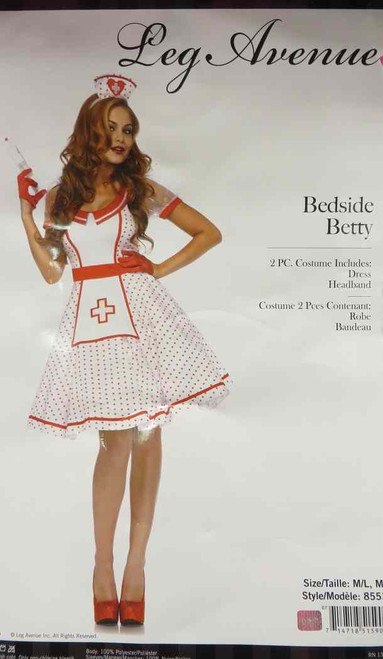 Bedside Betty Nurse White Red Polka Dot Fancy Dress Halloween Sexy Adult Costume