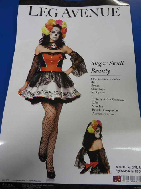 Sugar Skull Beauty Skeleton Dia Muertos Day of Dead Halloween Sexy Adult Costume