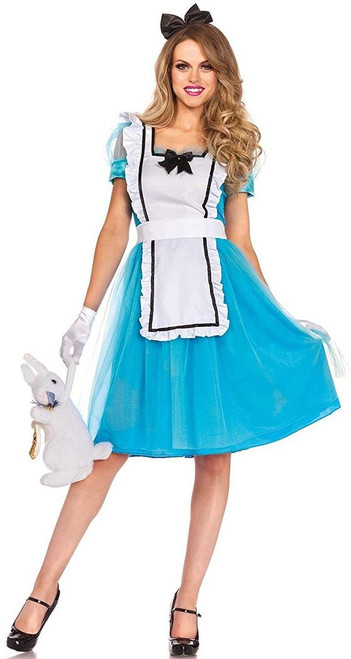 Classic Alice in Wonderland Blue Fancy Dress Up Halloween Sexy Adult Costume