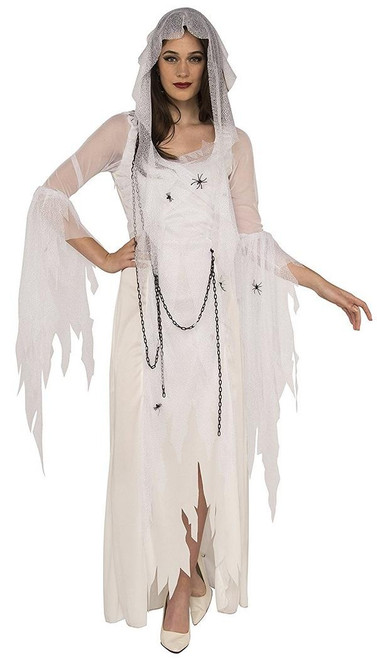 Ghostly Spirit White Ghost Dead Scary Fancy Dress Up Halloween Adult Costume