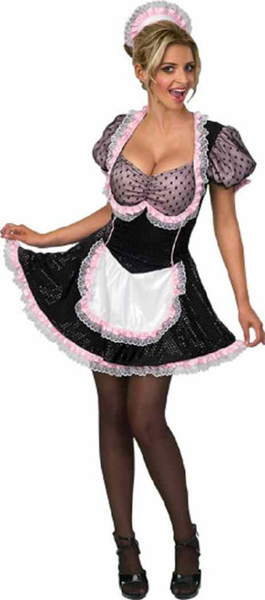 French Maid Upstairs Chamber Sequin Fancy Dress Up Halloween Sexy Adult Costume