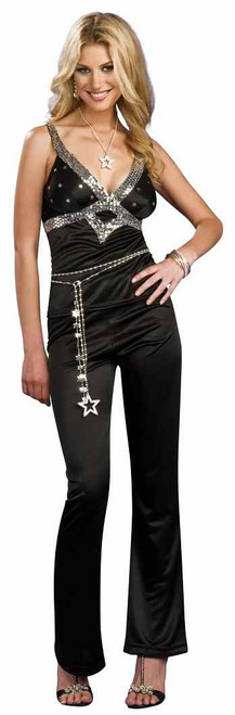 Disco Star 70's Retro Dancer Black Fancy Dress Up Halloween Sexy Adult Costume