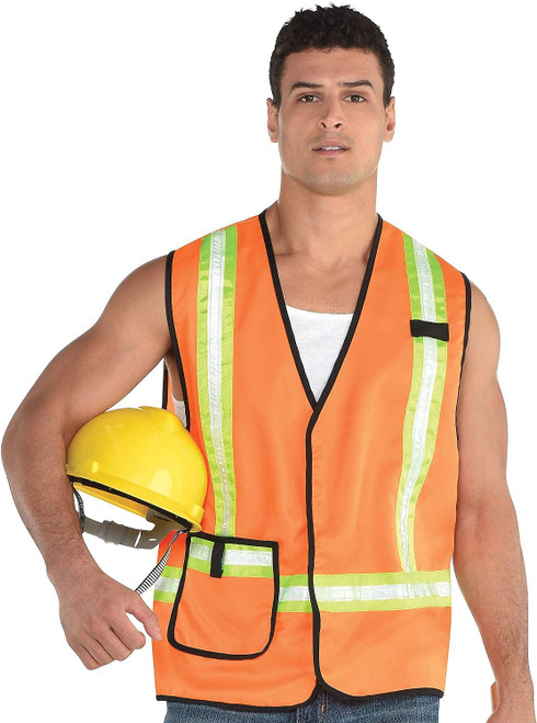 Construction Worker Vest Orange Career Fancy Dress Up Halloween Adult Costume