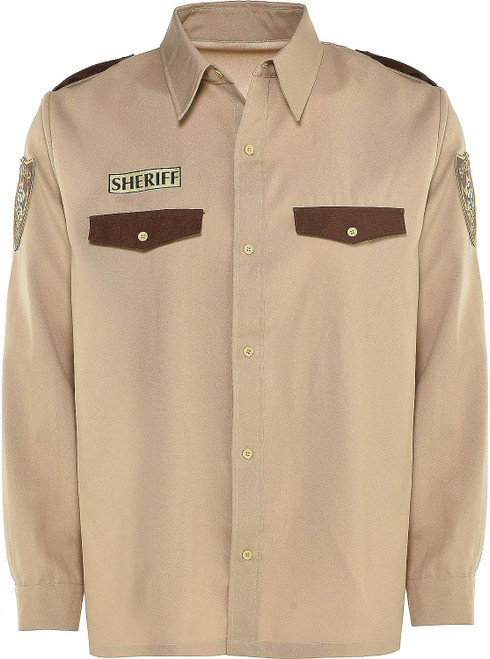 Sheriff Shirt Cop Police Officer Brown Fancy Dress Up Halloween Adult Costume