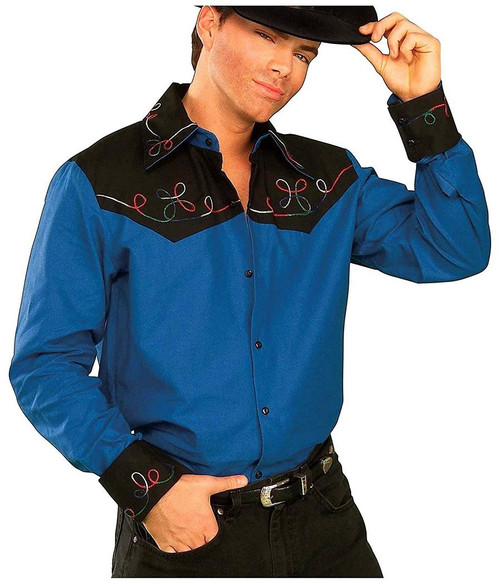 Cowboy Shirt Rodeo Western Blue Fancy Dress Halloween Adult Costume Accessory