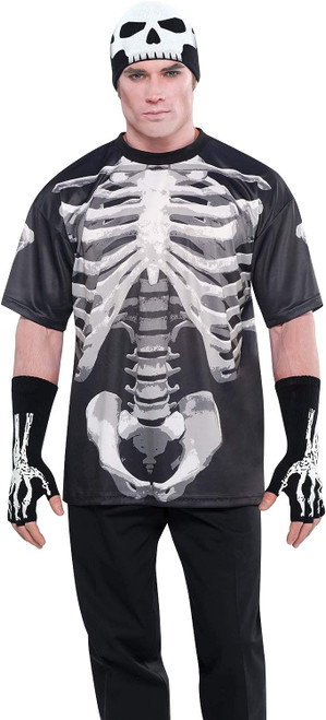 Black & Bone T-Shirt Skeleton Skull Man Fancy Dress Up Halloween Adult Costume