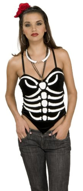 Bone Print Corset Day Dead Skeleton Fancy Dress Up Halloween Costume Accessory