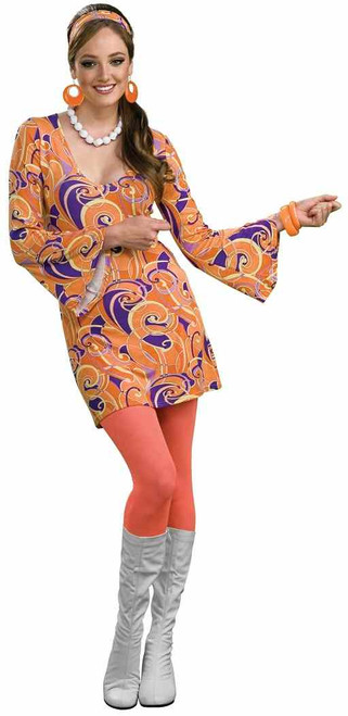 Tangerine Go-Go 60's Hippie Flower Child Disco Fancy Dress Up Halloween Costume