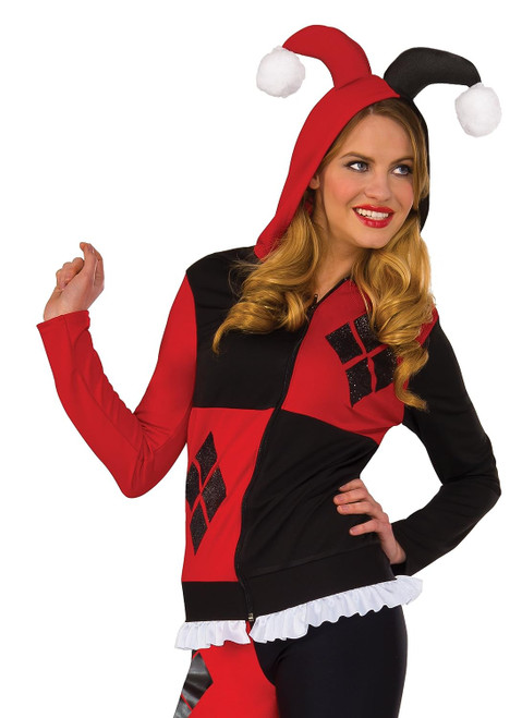 Harley Quinn Fitted Hoodie DC Comics Fancy Dress Up Halloween Adult Costume