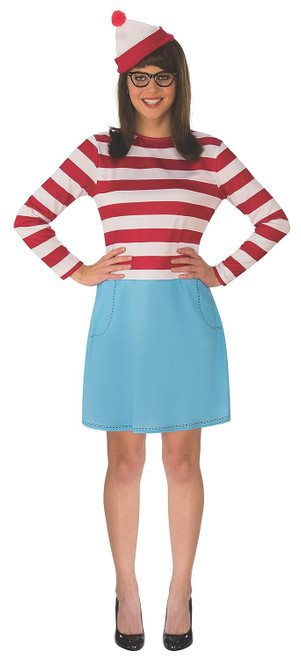 Wenda Where's Waldo Wally Book Striped Fancy Dress Up Halloween Adult Costume