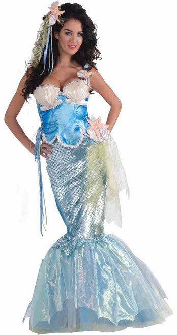 Mermaid Little Ariel Blue Sea Creature Myth Fancy Dress Halloween Adult Costume