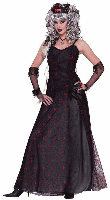 Prom Zombie Vampire Queen Gothic Gown Fancy Dress Up Halloween Adult Costume