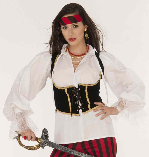 Pirate Shirt White Caribbean Lady Wench Fancy Dress Halloween Costume Accessory