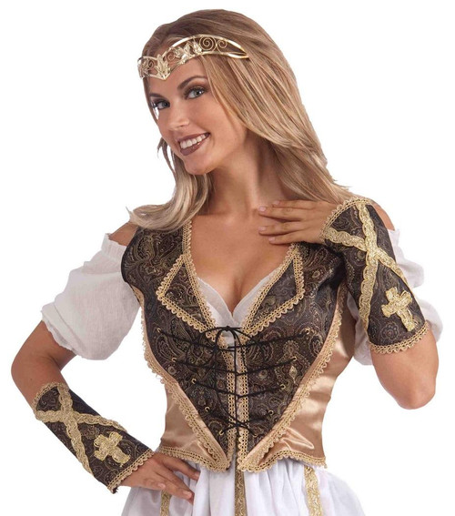 Medieval Vest Cuff Set Maiden Fancy Dress Halloween Adult Costume Accessory