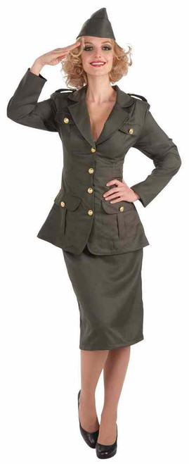 WWII Army Gal Military World War Retro Fancy Dress Up Halloween Adult Costume