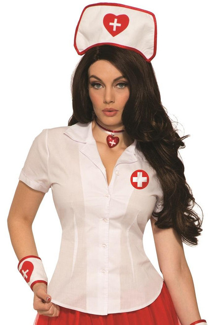 Sexy Nurse Shirt White Doctor Fancy Dress Up Halloween Adult Costume Accessory