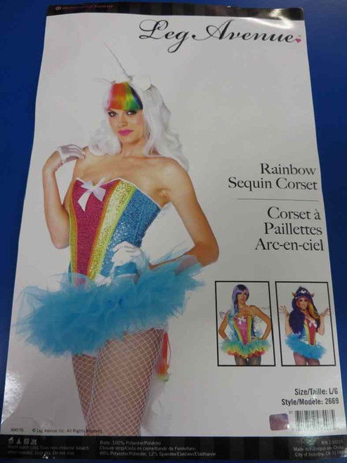 Rainbow Sequin Corset Top Fancy Dress Up Halloween Sexy Adult Costume Accessory