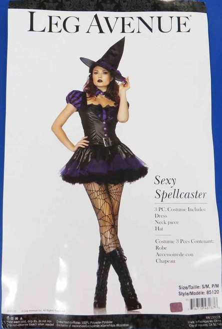 Sexy Spellcaster Wicked Witch Black Evil Fancy Dress Up Halloween Adult Costume