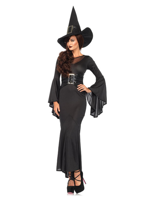 Wickedly Sexy Witch Classic Black Gothic Fancy Dress Up Halloween Adult Costume