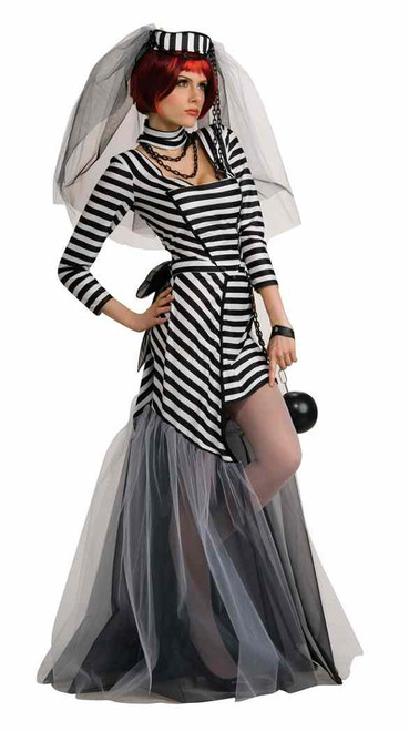 Prison Bride Inmate Convict Gothic Fancy Dress Halloween Deluxe Adult Costume