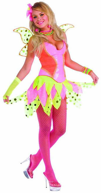 Rave Pixie Fairy Princess Pink Dance Party Fancy Dress Halloween Adult Costume