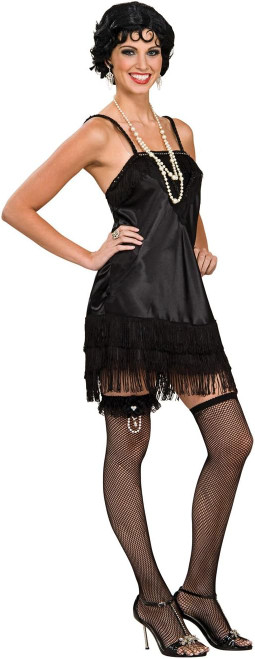Flapper Roaring 20's Speakeasy Black Fancy Dress Halloween Deluxe Adult Costume