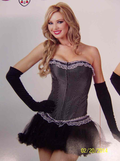 Swiss Dot Satin Corset & Thong Bustier Halloween Sexy Adult Costume Accessory