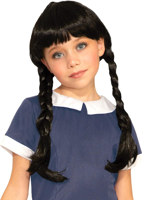 Spooky Girl Wig Black Gothic Fancy Dress Up Halloween Child Costume Accessory