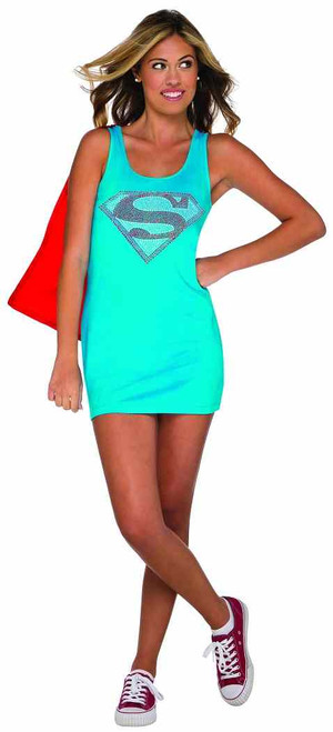 Supergirl Tank Dress Rhinestone Superhero Fancy Dress Up Halloween Teen Costume