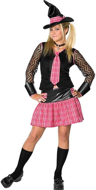 Ex-Spelled Witch School Girl Black Pink Fancy Dress Up Halloween Teen Costume