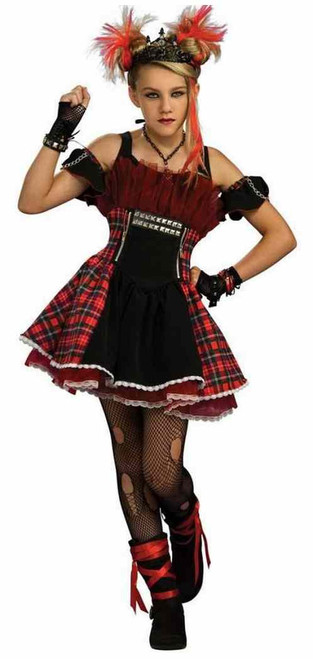 Punk Ballerina Rock Star Girl Plaid Fancy Dress Up Halloween Teen Adult Costume