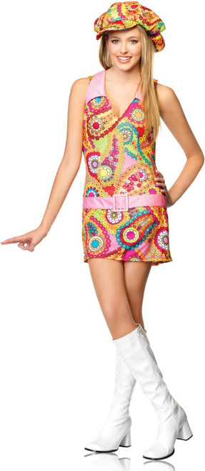 Groovy Hippie Girl 60's Retro Fancy Dress Up Halloween Junior Teen Costume