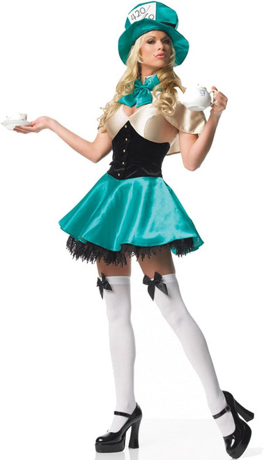 Tea Party Hostess Mad Hatter Wonderland Fancy Dress Up Halloween Adult Costume