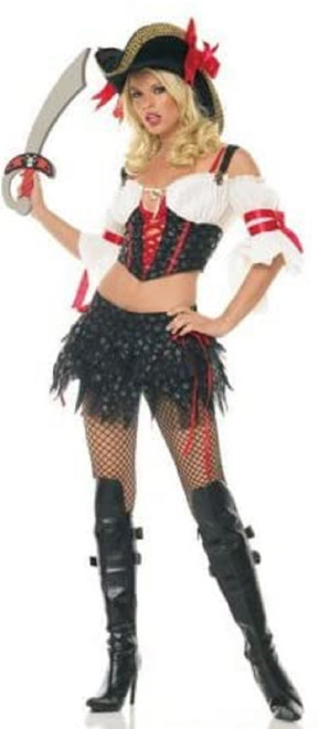 Marauder Pirate Wench Caribbean Black Fancy Dress Halloween Sexy Adult Costume
