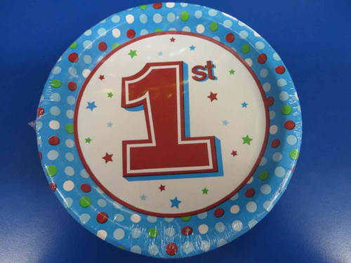 1st Blue Dots Birthday Party 7" Dessert Plates