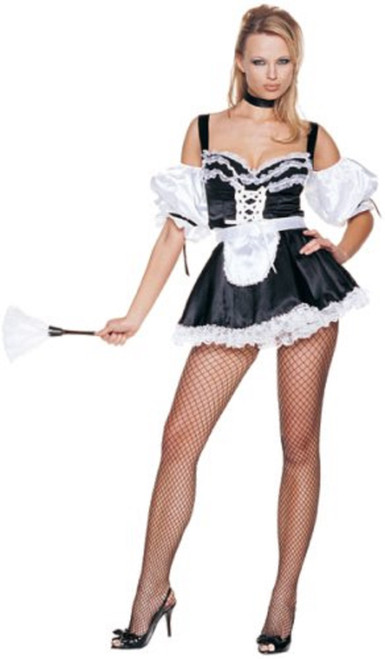 French Maid Upstairs Chamber Black Fancy Dress Up Halloween Sexy Adult Costume