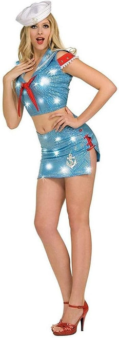 Shipshape Sailor Navy Sequin Blue Fancy Dress Up Halloween Sexy Adult Costume
