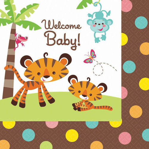 Fisher Price Hello Baby Jungle Animals Cute Shower Party Paper Luncheon Napkins