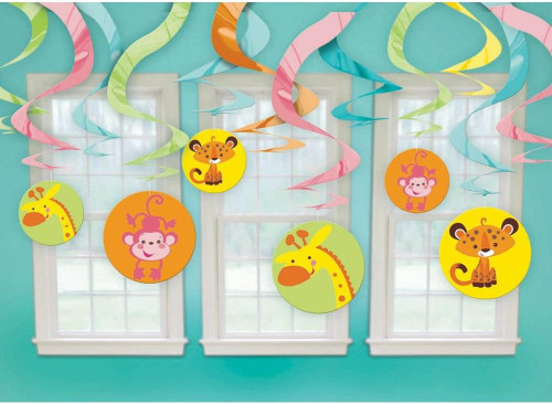 Fisher Price Hello Baby Jungle Animals Shower Party Hanging Swirl Decorations