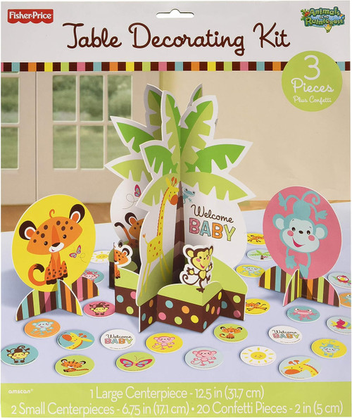 Fisher Price Hello Baby Jungle Animals Cute Shower Party Table Decorating Kit