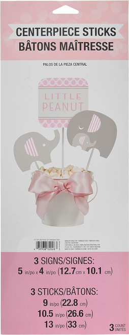 Little Peanut Girl Pink Elephant Baby Shower Party Decoration Centerpiece Sticks