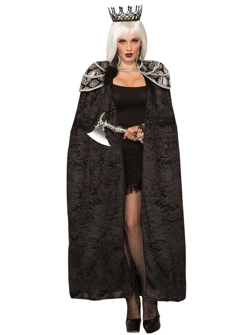 Queen Cape Dark Royalty Black Medieval Fancy Dress Halloween Costume Accessory