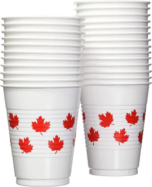 Canadian Pride Maple Leaf Canada Day Holiday Theme Party 16 oz. Plastic Cups