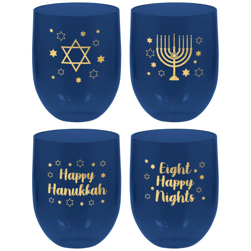 Hanukkah Festival Lights Jewish Holiday Party Plastic Cups Stemless Wine Glasses
