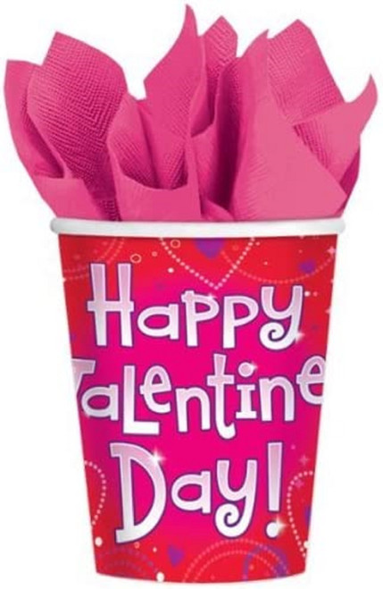 Love Crazy Red Hearts Holiday Valentine's Day Party 9 oz. Paper Cups