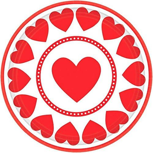 Sweet Love Red Hearts Holiday Valentine's Day Party 9" Paper Dinner Plates