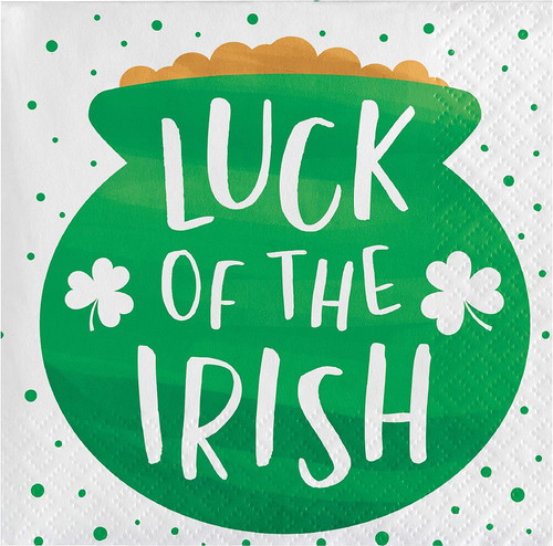 Irish Shamrocks St. Patrick's Day Party Paper Beverage Napkins LUCK OF THE IRISH