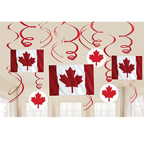 Canada Canadian Flag Maple Leaf Holiday Theme Party Hanging Swirl Decorations