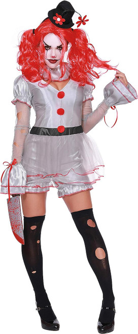 Wicked Clown Woman Evil Scary Carnival Fancy Dress Up Halloween Adult Costume